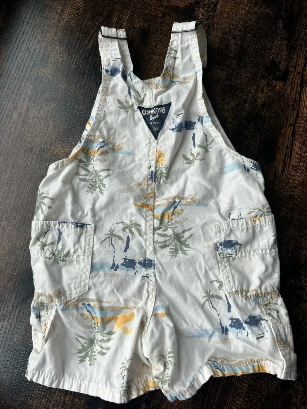 OshKosh B'gosh White Tropical Print Cotton Short Overalls 18 Months